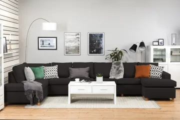 Crazy 6-sits Vänstervänd U-formad XX-Large Soffa med Divan och Schäslong i Tyg - Antracit - Möbler - Soffa - U-soffa