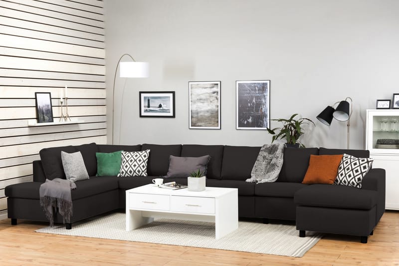 Crazy 6-sits Vänstervänd U-formad XX-Large Soffa med Divan och Schäslong i Tyg - Antracit - Möbler - Soffa - U-soffa