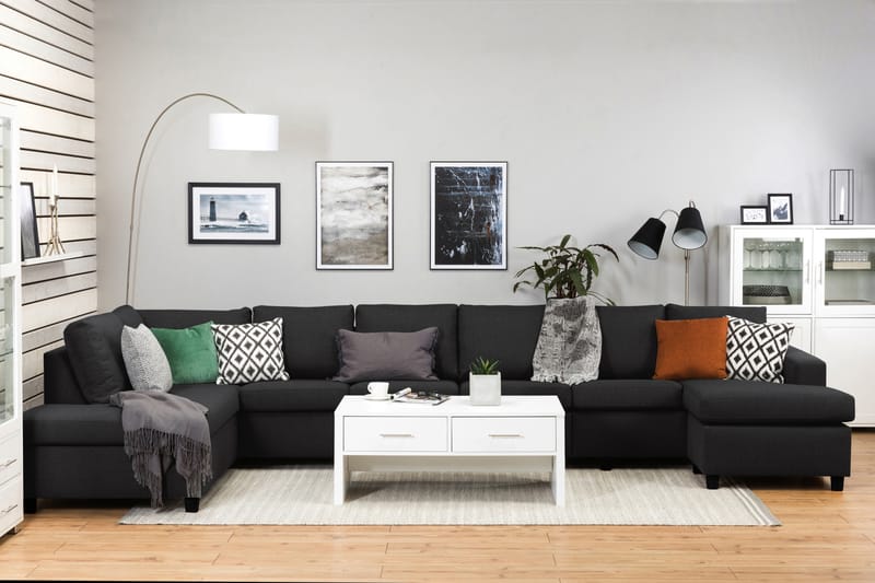 Crazy 6-sits Vänstervänd U-formad XX-Large Soffa med Divan och Schäslong i Tyg - Antracit - Möbler - Soffa - U-soffa