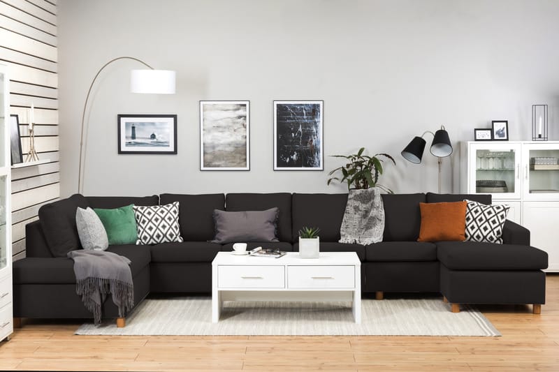 Crazy 6-sits Vänstervänd U-formad XX-Large Soffa med Divan och Schäslong i Tyg - Antracit - Möbler - Soffa - U-soffa