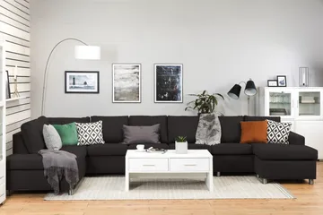 Crazy 6-sits Vänstervänd U-formad XX-Large Soffa med Divan och Schäslong i Tyg - Antracit - Möbler - Soffa - U-soffa