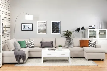 Crazy 6-sits Vänstervänd U-formad XX-Large Soffa med Divan och Schäslong i Tyg - Beige - Möbler - Soffa - U-soffa