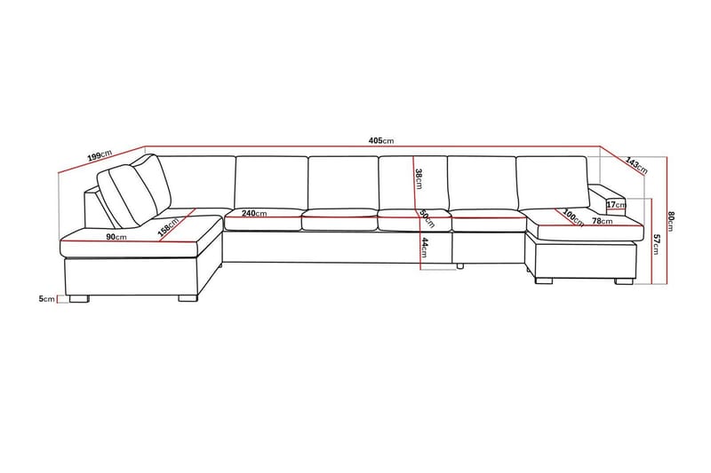 Crazy 6-sits Vänstervänd U-formad XX-Large Soffa med Divan och Schäslong i Tyg - Beige - Möbler - Soffa - U-soffa