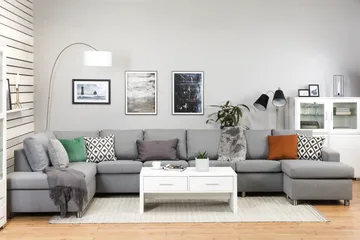 Crazy 6-sits Vänstervänd U-formad XX-Large Soffa med Divan och Schäslong i Tyg - Grå - Möbler - Soffa - U-soffa