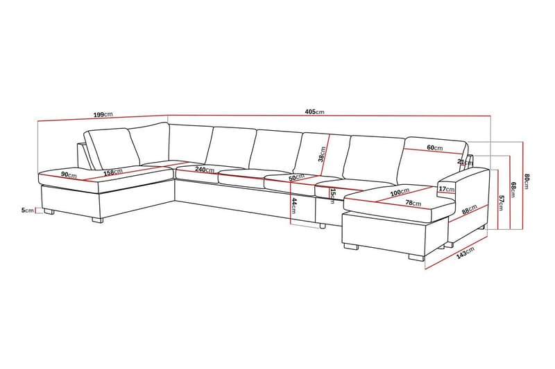 Crazy 6-sits Vänstervänd U-formad XX-Large Soffa med Divan och Schäslong i Tyg - Grå - Möbler - Soffa - U-soffa