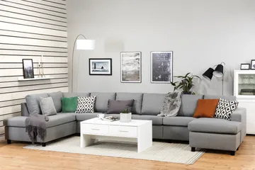 Crazy 6-sits Vänstervänd U-formad XX-Large Soffa med Divan och Schäslong i Tyg - Grå - Möbler - Soffa - U-soffa