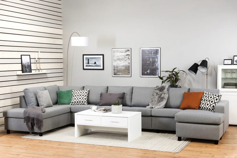 Crazy 6-sits Vänstervänd U-formad XX-Large Soffa med Divan och Schäslong i Tyg - Grå - Möbler - Soffa - U-soffa