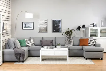 Crazy 6-sits Vänstervänd U-formad XX-Large Soffa med Divan och Schäslong i Tyg - Grå - Möbler - Soffa - U-soffa