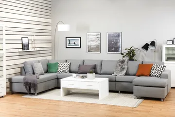 Crazy 6-sits Vänstervänd U-formad XX-Large Soffa med Divan och Schäslong i Tyg - Grå - Möbler - Soffa - U-soffa