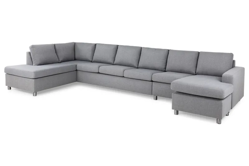 Crazy 6-sits Vänstervänd U-formad XX-Large Soffa med Divan och Schäslong i Tyg - Grå - Möbler - Soffa - U-soffa