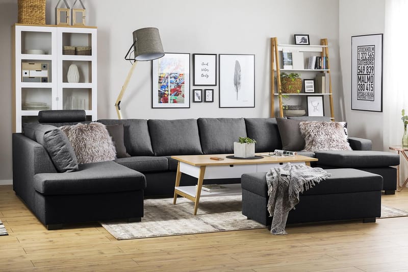 Crazy 6-sits Vänstervänd U-formad XX-Large Soffa med Divan och Schäslong i Tyg - Mörkgrå - Möbler - Soffa - U-soffa