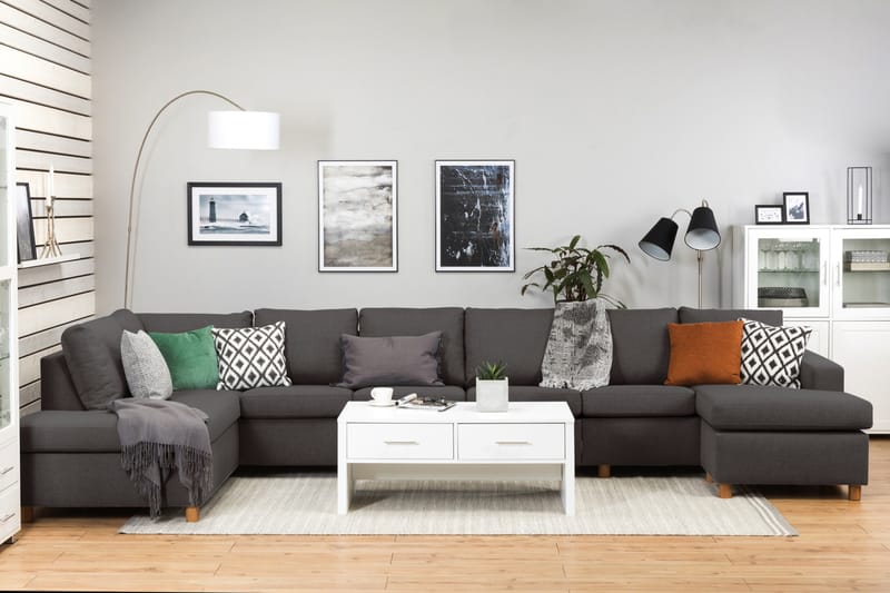 Crazy 6-sits Vänstervänd U-formad XX-Large Soffa med Divan och Schäslong i Tyg - Mörkgrå - Möbler - Soffa - U-soffa