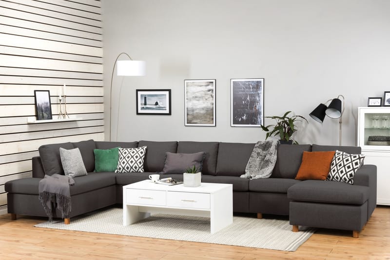 Crazy 6-sits Vänstervänd U-formad XX-Large Soffa med Divan och Schäslong i Tyg - Mörkgrå - Möbler - Soffa - U-soffa