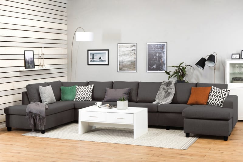 Crazy 6-sits Vänstervänd U-formad XX-Large Soffa med Divan och Schäslong i Tyg - Mörkgrå - Möbler - Soffa - U-soffa