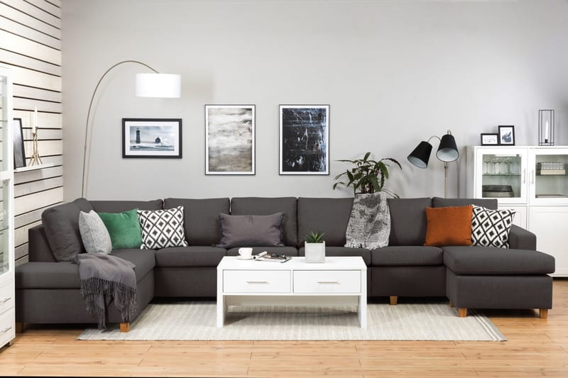 Crazy 6-sits Vänstervänd U-formad XX-Large Soffa med Divan och Schäslong i Tyg - Mörkgrå - Möbler - Soffa - U-soffa