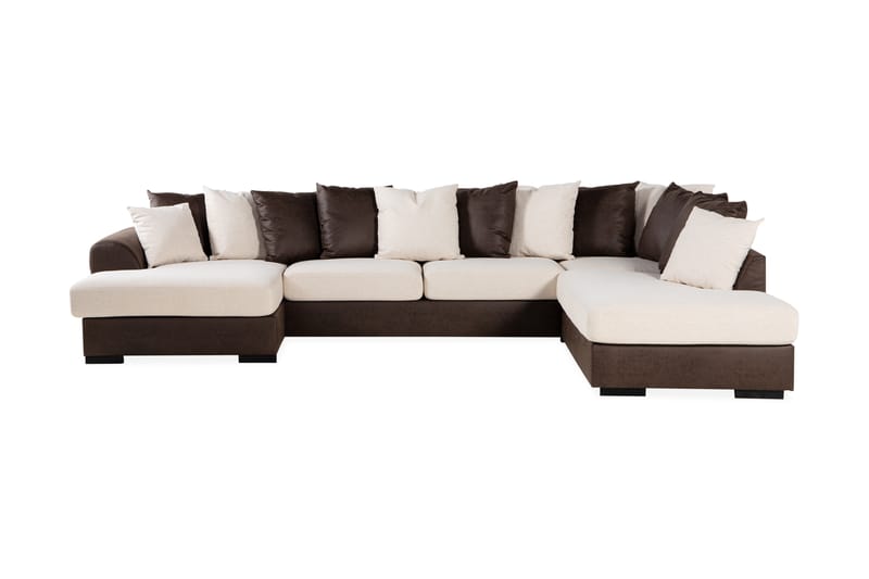 Cuba 5-sits Högervänd U-formad Soffa med Divan och Schäslong i Konstläder/Tyg inkl Kuvertkuddar - Brun / Beige - Möbler - Soffa - U-soffa