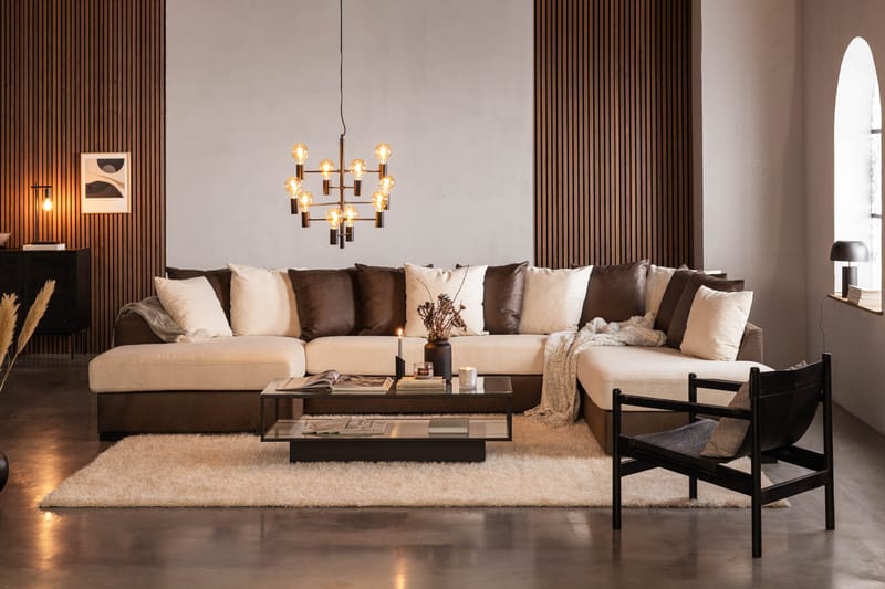 Cuba 5-sits Högervänd U-formad Soffa med Divan och Schäslong i Konstläder/Tyg inkl Kuvertkuddar - Brun / Beige - Möbler - Soffa - U-soffa