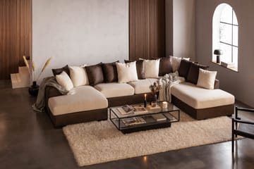 Cuba 5-sits Högervänd U-formad Soffa med Divan och Schäslong i Konstläder/Tyg inkl Kuvertkuddar - Brun / Beige - Möbler - Soffa - U-soffa