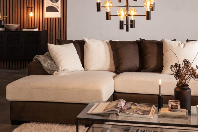 Cuba 5-sits Högervänd U-formad Soffa med Divan och Schäslong i Konstläder/Tyg inkl Kuvertkuddar - Brun / Beige - Möbler - Soffa - U-soffa