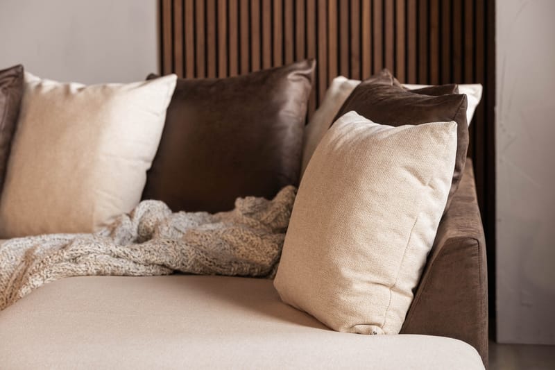 Cuba 5-sits Högervänd U-formad Soffa med Divan och Schäslong i Konstläder/Tyg inkl Kuvertkuddar - Brun / Beige - Möbler - Soffa - U-soffa