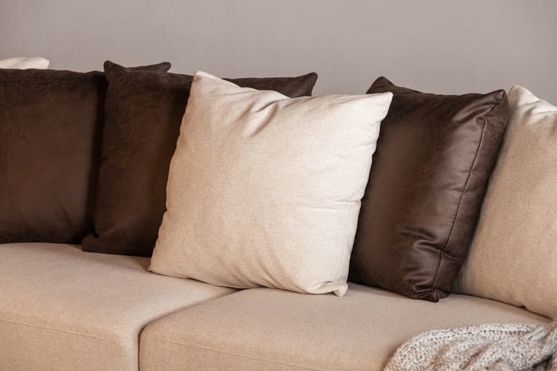 Cuba 5-sits Högervänd U-formad Soffa med Divan och Schäslong i Konstläder/Tyg inkl Kuvertkuddar - Brun / Beige - Möbler - Soffa - U-soffa