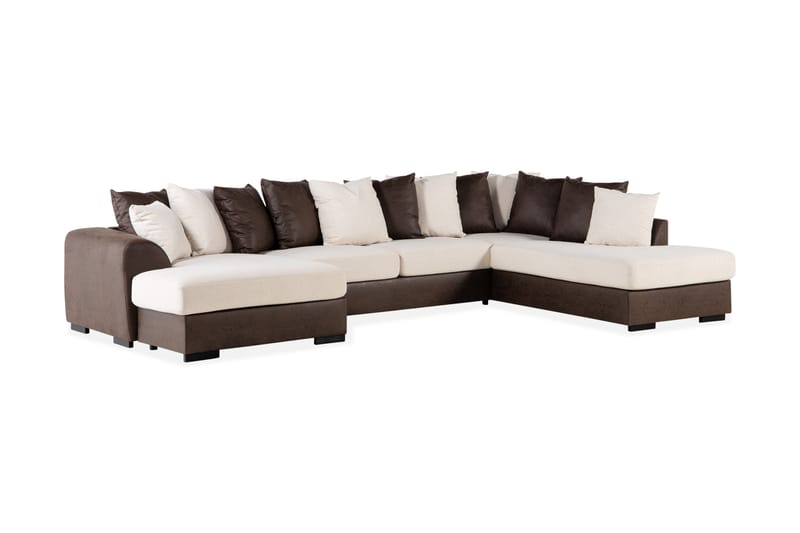 Cuba 5-sits Högervänd U-formad Soffa med Divan och Schäslong i Konstläder/Tyg inkl Kuvertkuddar - Brun / Beige - Möbler - Soffa - U-soffa