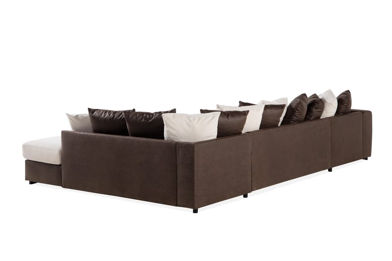 Cuba 5-sits Högervänd U-formad Soffa med Divan och Schäslong i Konstläder/Tyg inkl Kuvertkuddar - Brun / Beige - Möbler - Soffa - U-soffa