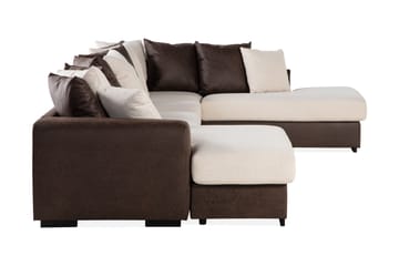 Cuba 5-sits Högervänd U-formad Soffa med Divan och Schäslong i Konstläder/Tyg inkl Kuvertkuddar - Brun / Beige - Möbler - Soffa - U-soffa