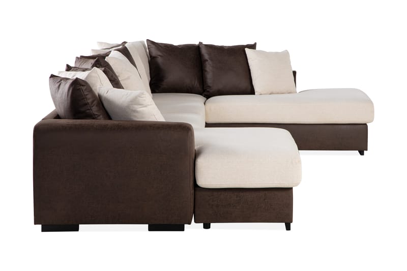 Cuba 5-sits Högervänd U-formad Soffa med Divan och Schäslong i Konstläder/Tyg inkl Kuvertkuddar - Brun / Beige - Möbler - Soffa - U-soffa