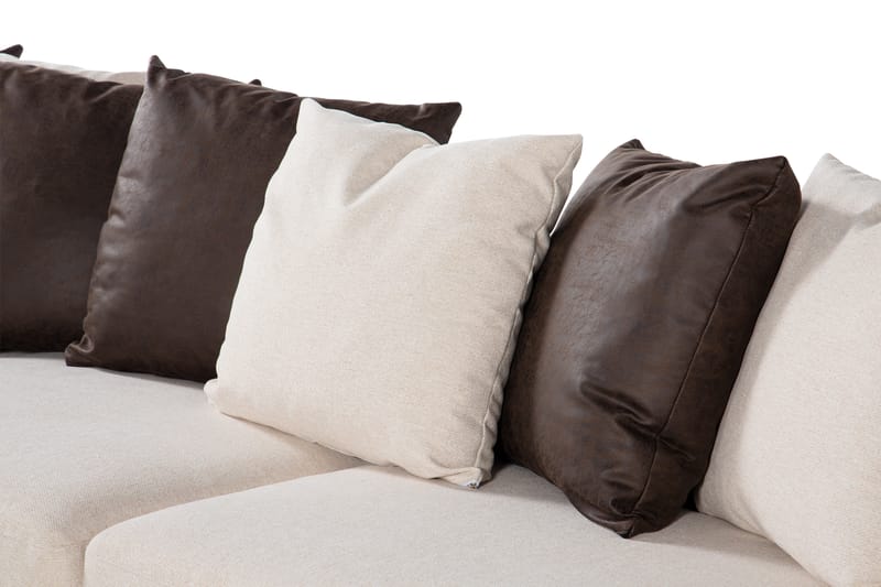 Cuba 5-sits Högervänd U-formad Soffa med Divan och Schäslong i Konstläder/Tyg inkl Kuvertkuddar - Brun / Beige - Möbler - Soffa - U-soffa