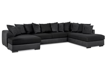 Cuba 5-sits Högervänd U-formad Soffa med Divan och Schäslong i Konstläder/Tyg inkl Kuvertkuddar - Grå / Svart - Möbler - Soffa - U-soffa