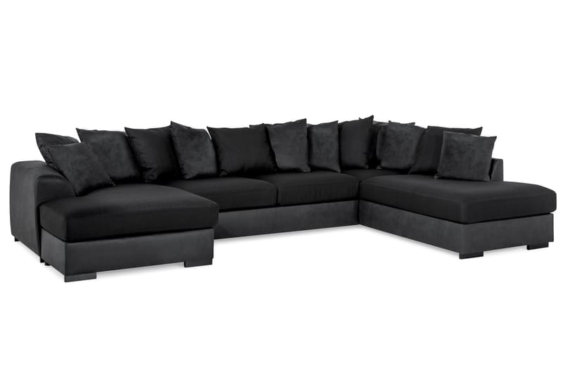 Cuba 5-sits Högervänd U-formad Soffa med Divan och Schäslong i Konstläder/Tyg inkl Kuvertkuddar - Grå / Svart - Möbler - Soffa - U-soffa