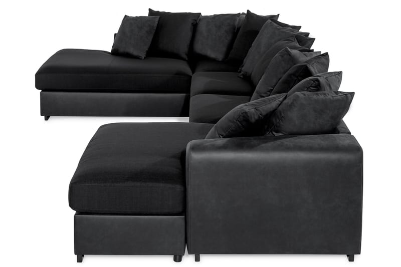 Cuba 5-sits Högervänd U-formad Soffa med Divan och Schäslong i Konstläder/Tyg inkl Kuvertkuddar - Grå / Svart - Möbler - Soffa - U-soffa