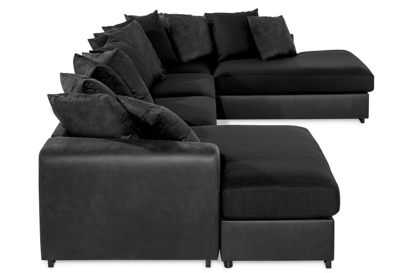 Cuba 5-sits Högervänd U-formad Soffa med Divan och Schäslong i Konstläder/Tyg inkl Kuvertkuddar - Grå / Svart - Möbler - Soffa - U-soffa