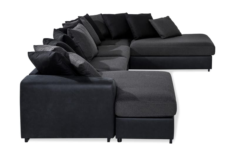 Cuba 5-sits Högervänd U-formad Soffa med Divan och Schäslong i Konstläder/Tyg inkl Kuvertkuddar - Svart / Grå - Möbler - Soffa - U-soffa