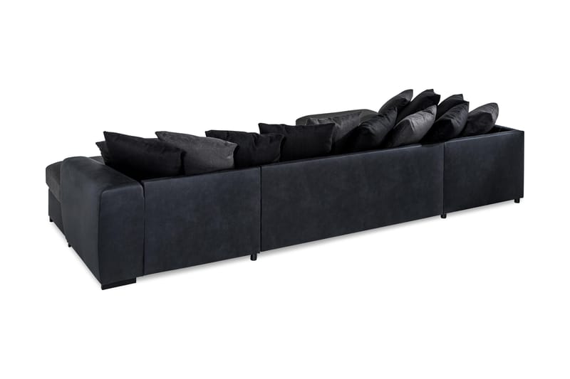 Cuba 5-sits Högervänd U-formad Soffa med Divan och Schäslong i Konstläder/Tyg inkl Kuvertkuddar - Svart / Grå - Möbler - Soffa - U-soffa