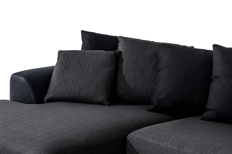 Cuba 5-sits Högervänd U-formad Soffa med Divan och Schäslong i Konstläder/Tyg inkl Kuvertkuddar - Svart / Grå - Möbler - Soffa - U-soffa