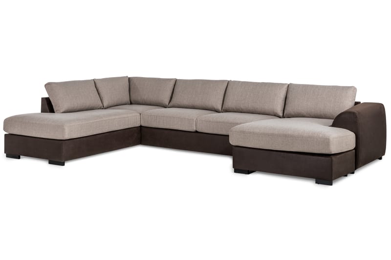 Cuba 5-sits Vänstervänd U-formad Large Soffa med Divan och Schäslong i Konstläder/Tyg - Brun / Beige - Möbler - Soffa - U-soffa