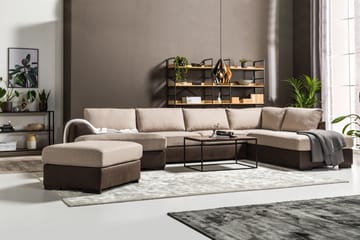 Cuba 5-sits Vänstervänd U-formad Large Soffa med Divan och Schäslong i Konstläder/Tyg - Brun / Beige - Möbler - Soffa - U-soffa