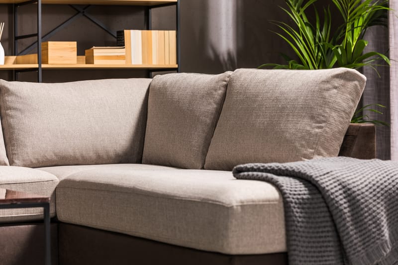 Cuba 5-sits Vänstervänd U-formad Large Soffa med Divan och Schäslong i Konstläder/Tyg - Brun / Beige - Möbler - Soffa - U-soffa