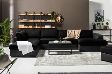 Cuba 5-sits Vänstervänd U-formad Soffa med Divan och Schäslong i Konstläder/Tyg - Grå / Svart - Möbler - Soffa - U-soffa