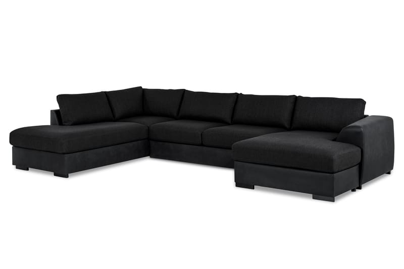 Cuba 5-sits Vänstervänd U-formad Soffa med Divan och Schäslong i Konstläder/Tyg - Grå / Svart - Möbler - Soffa - U-soffa