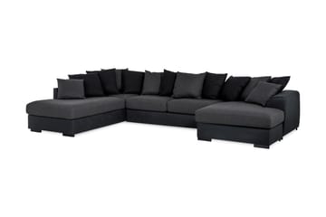 Cuba 5-sits Vänstervänd U-formad Soffa med Divan och Schäslong i Konstläder/Tyg inkl Kuvertkuddar - Svart / Grå - Möbler - Soffa - U-soffa