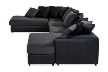Cuba 5-sits Vänstervänd U-formad Soffa med Divan och Schäslong i Konstläder/Tyg inkl Kuvertkuddar - Svart / Grå - Möbler - Soffa - U-soffa