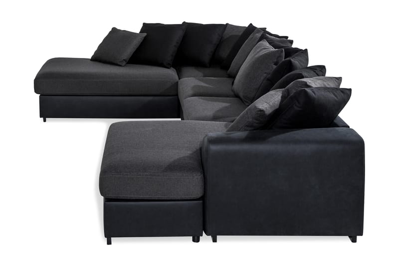 Cuba 5-sits Vänstervänd U-formad Soffa med Divan och Schäslong i Konstläder/Tyg inkl Kuvertkuddar - Svart / Grå - Möbler - Soffa - U-soffa