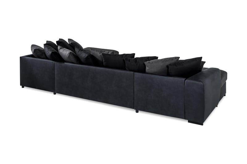 Cuba 5-sits Vänstervänd U-formad Soffa med Divan och Schäslong i Konstläder/Tyg inkl Kuvertkuddar - Svart / Grå - Möbler - Soffa - U-soffa