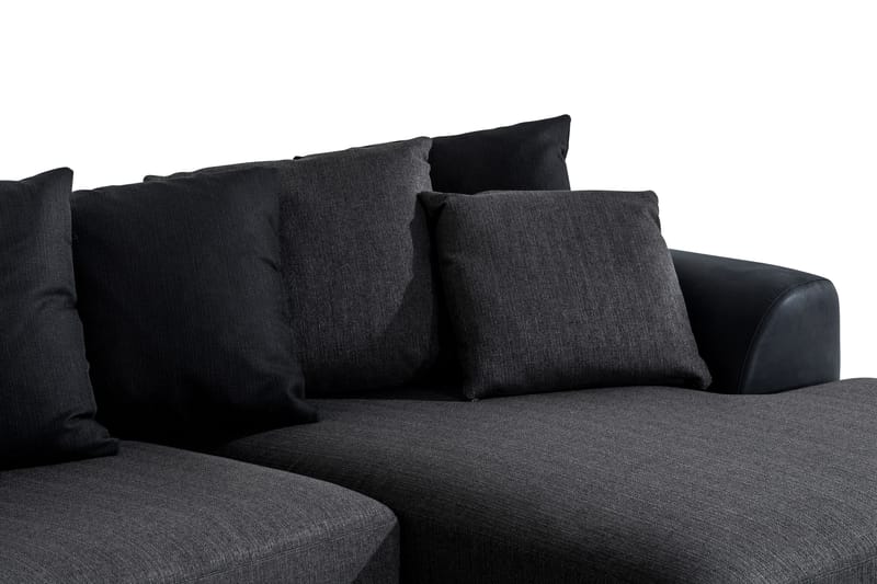 Cuba 5-sits Vänstervänd U-formad Soffa med Divan och Schäslong i Konstläder/Tyg inkl Kuvertkuddar - Svart / Grå - Möbler - Soffa - U-soffa