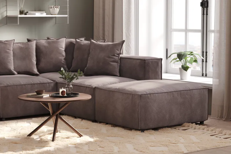 Cubo 5-sits U-formad Djup Modulsoffa Med Divan och Schäslong i Sammet - Mörkgrå - Möbler - Soffa - Sammetssoffa