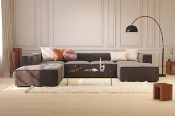 Cubo 5-sits U-formad Djup Modulsoffa Med Divan och Schäslong i Sammet - Mörkgrå - Möbler - Soffa - Sammetssoffa