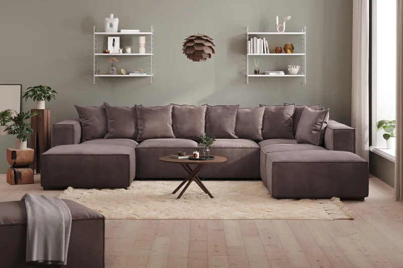 Cubo 5-sits U-formad Djup Modulsoffa Med Divan och Schäslong i Sammet - Mörkgrå - Möbler - Soffa - Sammetssoffa